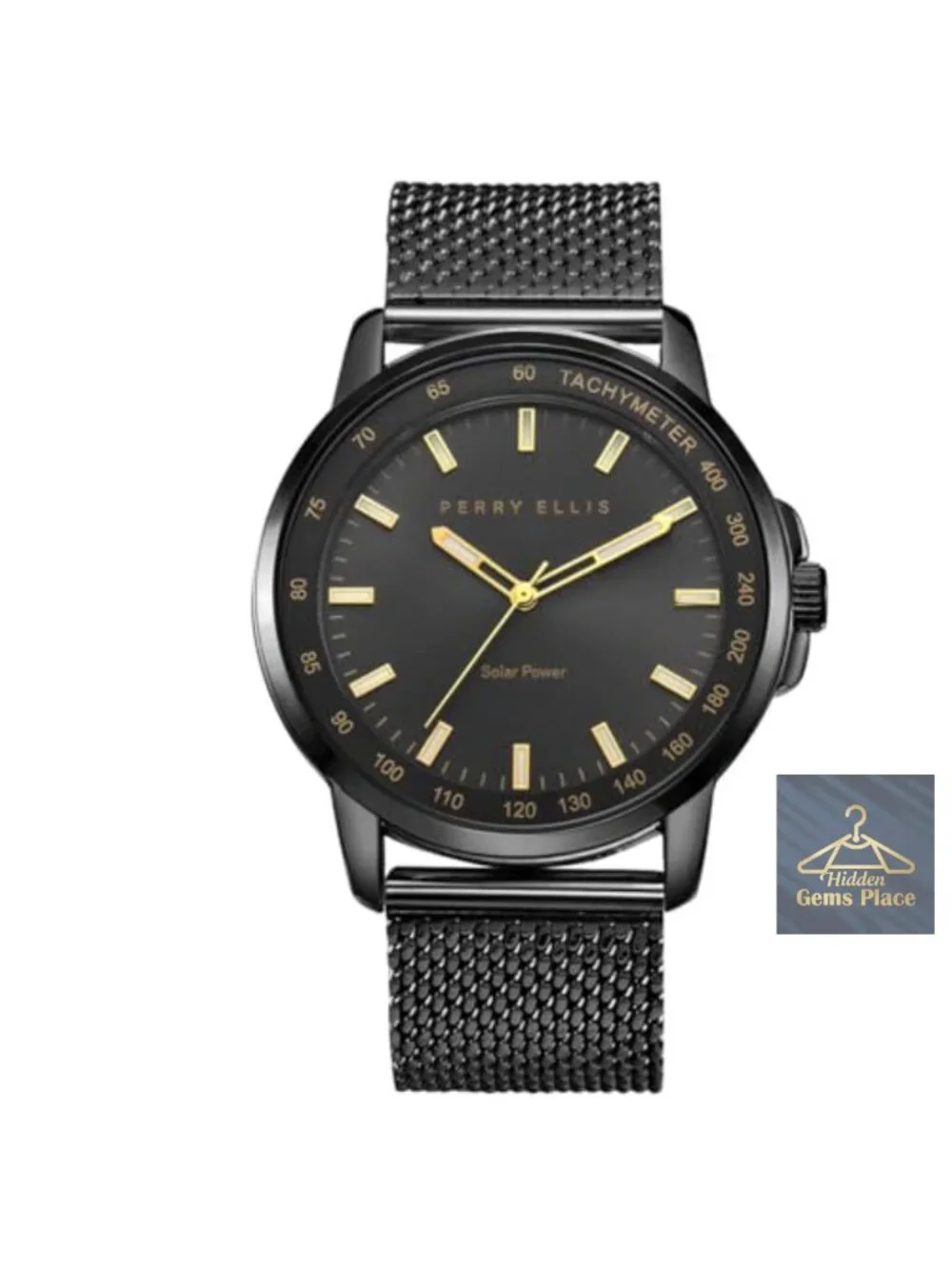Men's Solar Powered Analog Watch, Steel Mesh Band, Water Resistant, 43mm,